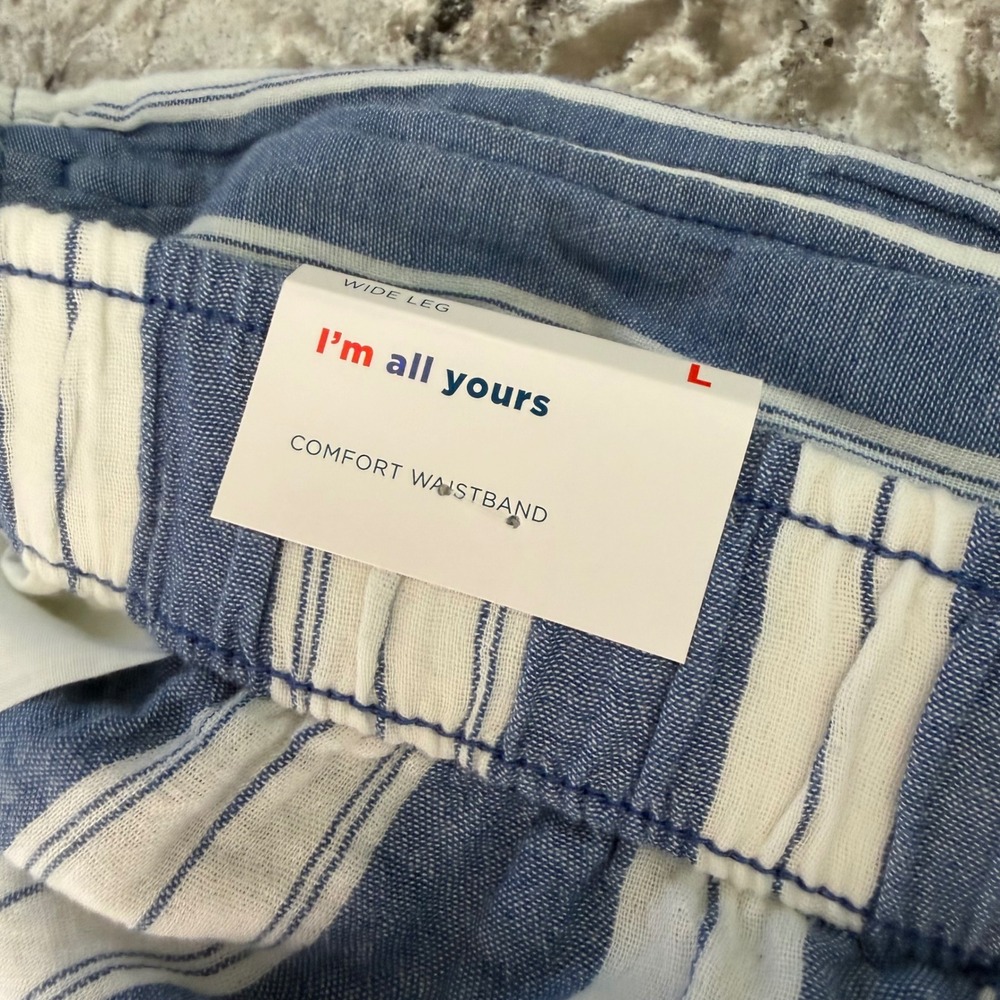 NEW Old Navy 100% Cotten Wide Leg Pants Blue White Stripe Pull-On SZ Large NWT - Picture 11 of 14